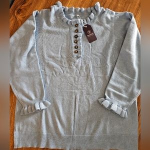 XL Beimuc Light Blue Sweater ruffle details NWT